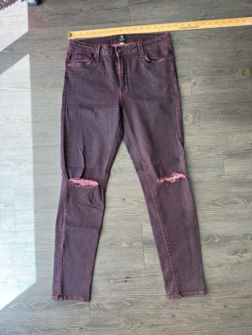 Just Black Maroon Denim with Knee Distressing